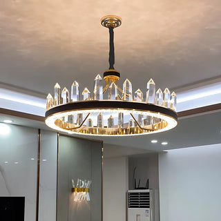 Crystal Round Black Gold Tiered Living Room Chandelier Image - 8