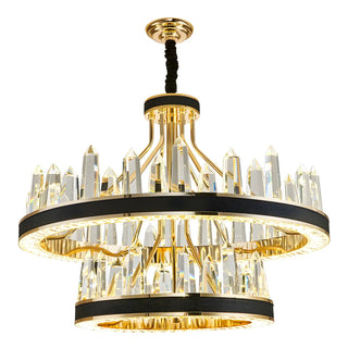 Crystal Round Black Gold Tiered Living Room Chandelier Image - 9