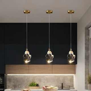 Modern Bedroom Gold Clear Faceted Crystal Pendant Light Zawala Image - 1