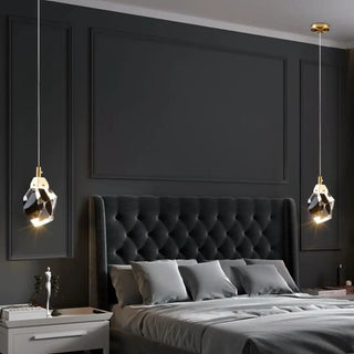 Modern Bedroom Gold Clear Faceted Crystal Pendant Light Zawala Image - 8