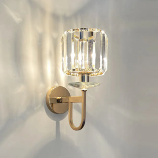 Stylish Clear Crystal Gold Cylinder Metal Wall Sconce Zawala Image - 10