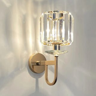 Stylish Clear Crystal Gold Cylinder Metal Wall Sconce Zawala Image - 13