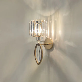 Stylish Clear Crystal Gold Cylinder Metal Wall Sconce Zawala Image - 14