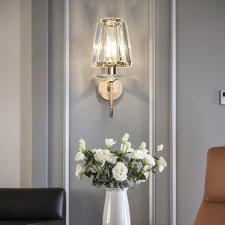 Stylish Clear Crystal Gold Cylinder Metal Wall Sconce Zawala Image - 3