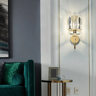Stylish Clear Crystal Gold Cylinder Metal Wall Sconce Zawala Image - 4
