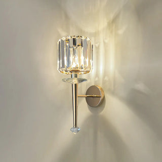 Stylish Clear Crystal Gold Cylinder Metal Wall Sconce Zawala Image - 5