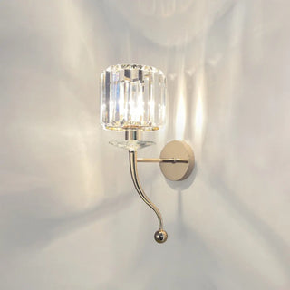 Stylish Clear Crystal Gold Cylinder Metal Wall Sconce Zawala Image - 7
