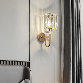 Stylish Clear Crystal Gold Cylinder Metal Wall Sconce Zawala Image - 8