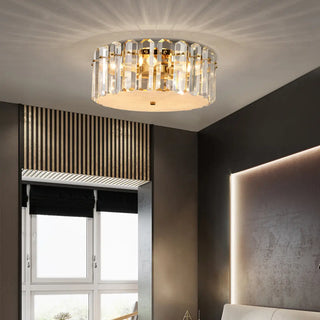 ZOWALA - Glam Gold Crystal Drum Flush Mount Light Image - 2