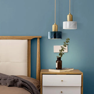 ZOWALA - Minimalist Green Cylinder Marble Bedroom Pendant Light Image - 2
