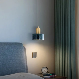 ZOWALA - Minimalist Green Cylinder Marble Bedroom Pendant Light Image - 5