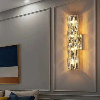 Luxurious Crystal Glass Cylinder Chrome Wall Sconce Zawala Image - 1