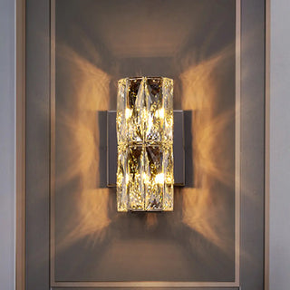Luxurious Crystal Glass Cylinder Chrome Wall Sconce Zawala Image - 3