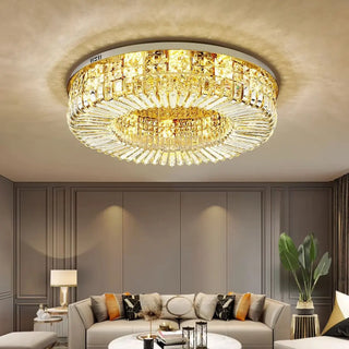 ZOWALA - Glam Round Gold Crystal Flush Mount Light Image - 1