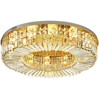 ZOWALA - Glam Round Gold Crystal Flush Mount Light Image - 18
