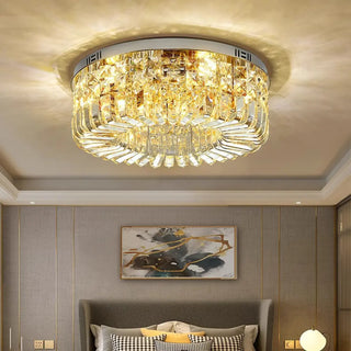 ZOWALA - Glam Round Gold Crystal Flush Mount Light Image - 3