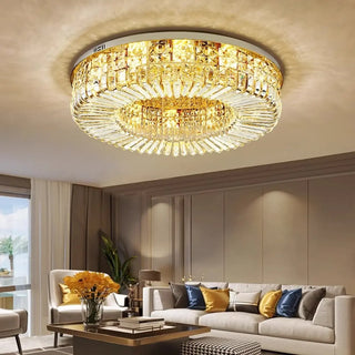 ZOWALA - Glam Round Gold Crystal Flush Mount Light Image - 2