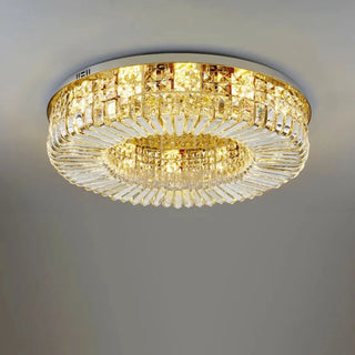 ZOWALA - Glam Round Gold Crystal Flush Mount Light Image - 6