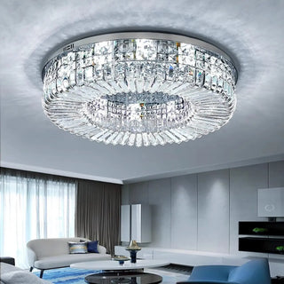 ZOWALA - Glam Round Gold Crystal Flush Mount Light Image - 4