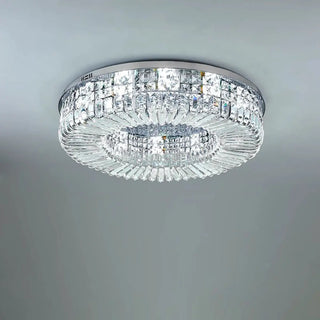 ZOWALA - Glam Round Gold Crystal Flush Mount Light Image - 9