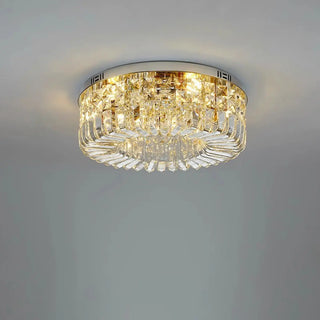 ZOWALA - Glam Round Gold Crystal Flush Mount Light Image - 10