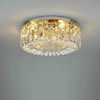 ZOWALA - Glam Round Gold Crystal Flush Mount Light Image - 11