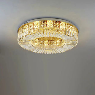 ZOWALA - Glam Round Gold Crystal Flush Mount Light Image - 14