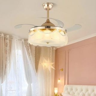 Luxurious Shell Shape Gold LED Ceiling Fan Light Zawala Image - 1