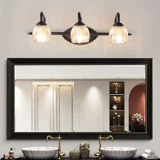 Vintage Flower Glass 3-Light Black Vanity Wall Light Zawala Image - 1