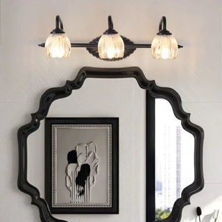 Vintage Flower Glass 3-Light Black Vanity Wall Light Zawala Image - 2