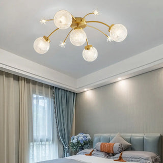 ZOWALA - Living Room Large Gold Sputnik Semi-Flush Light 9-Light Image - 2