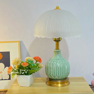 Umbrella-Shaped Dome Glass Shade Ceramic Table Lamp Image - 8