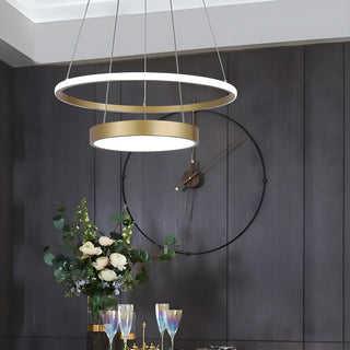 ZOWALA - Gold 2-Tier Round Acrylic LED Chandelier Image - 3