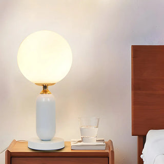 Minimalist White Globe Metal Bedroom Decor Table Lamp Zawala Image - 1