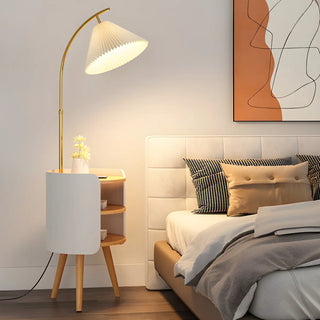 Adjustable Beige Cone Bedside Floor Lamp with Storage Zawala Image - 2
