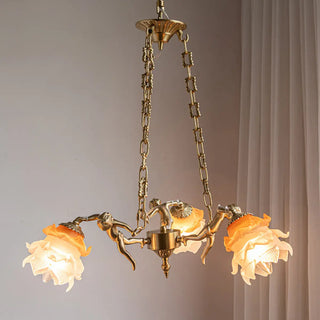 ZOWALA - Gold Flower Angel Chain Glass 3-Light Medium Chandelier Image - 1