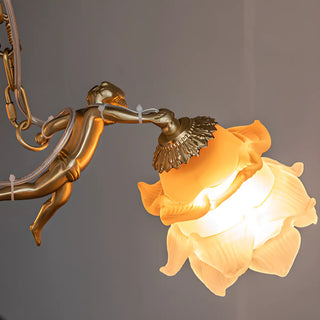 ZOWALA - Gold Flower Angel Chain Glass 3-Light Medium Chandelier Image - 11