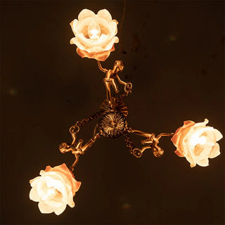 ZOWALA - Gold Flower Angel Chain Glass 3-Light Medium Chandelier Image - 4