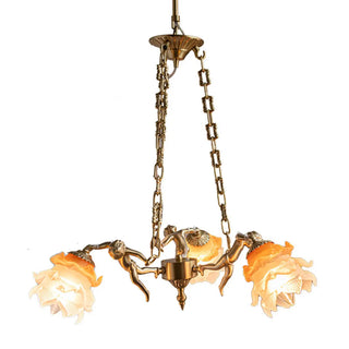 ZOWALA - Gold Flower Angel Chain Glass 3-Light Medium Chandelier Image - 5