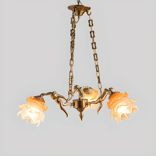 ZOWALA - Gold Flower Angel Chain Glass 3-Light Medium Chandelier Image - 6