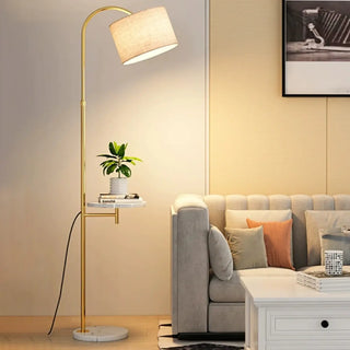 ZOWALA - Simple Adjustable Barrel Gold Floor Lamp with Storage Image - 1