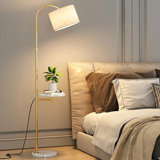 ZOWALA - Simple Adjustable Barrel Gold Floor Lamp with Storage Image - 10