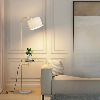 ZOWALA - Simple Adjustable Barrel Gold Floor Lamp with Storage Image - 11