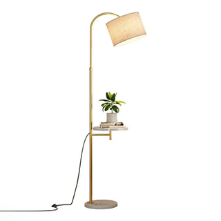 ZOWALA - Simple Adjustable Barrel Gold Floor Lamp with Storage Image - 12
