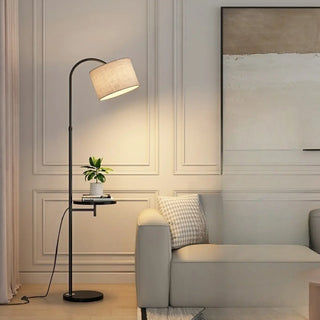 ZOWALA - Simple Adjustable Barrel Gold Floor Lamp with Storage Image - 2