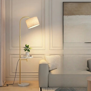 ZOWALA - Simple Adjustable Barrel Gold Floor Lamp with Storage Image - 3