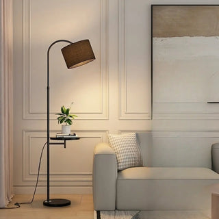 ZOWALA - Simple Adjustable Barrel Gold Floor Lamp with Storage Image - 4