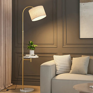 ZOWALA - Simple Adjustable Barrel Gold Floor Lamp with Storage Image - 8
