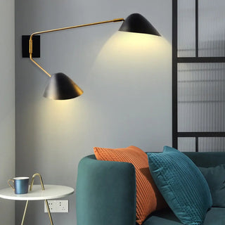 Modern Black Geometric Dual-Arm Rotatable Wall Lamp Zawala Image - 1
