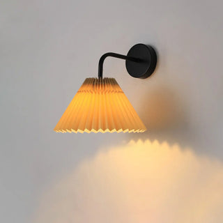 Bedroom Brown Pleated Fabric Shade Cone Wall Sconce Image - 10